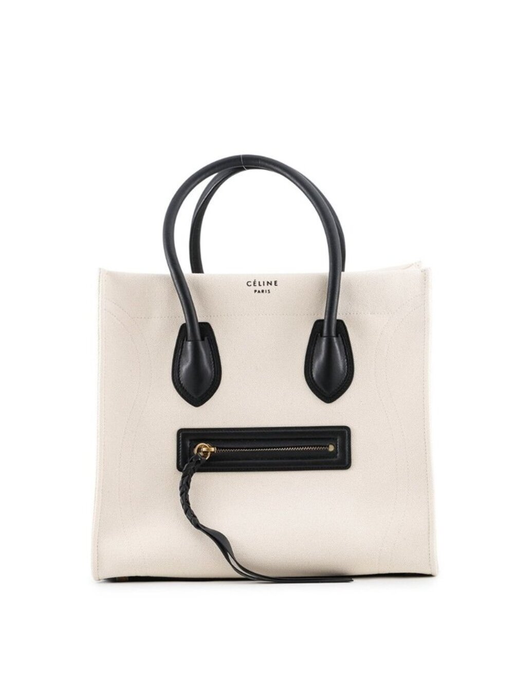 Celine Tote Bag Luggage Phantom Medium Canvas Leather Black